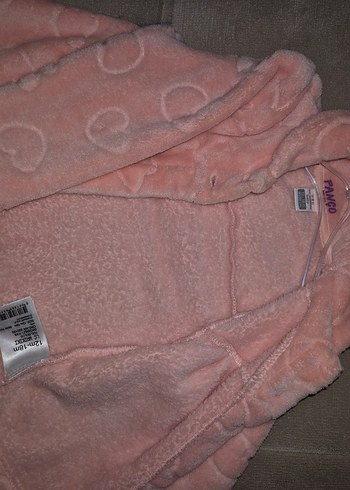 Pembe Kalp Desenli Peluş Kız Mont - Görsel 3