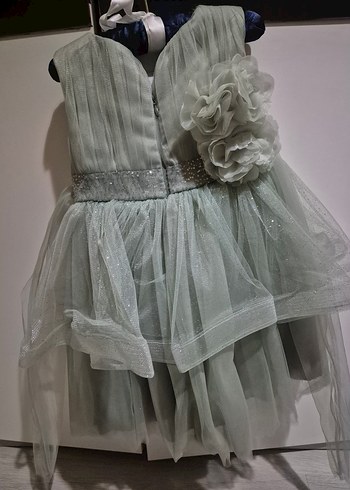 Kız Çocuk Su Yeşili Fırfırlı Kolsuz Elbise - Görsel 2