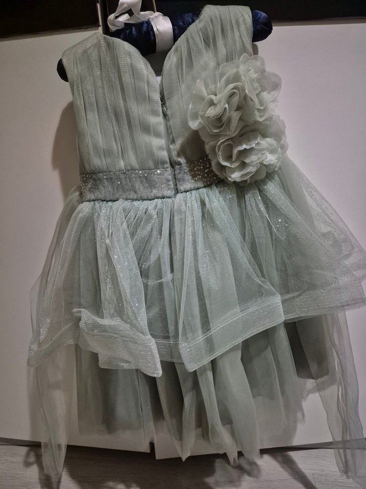 Kız Çocuk Su Yeşili Fırfırlı Kolsuz Elbise - Görsel 2