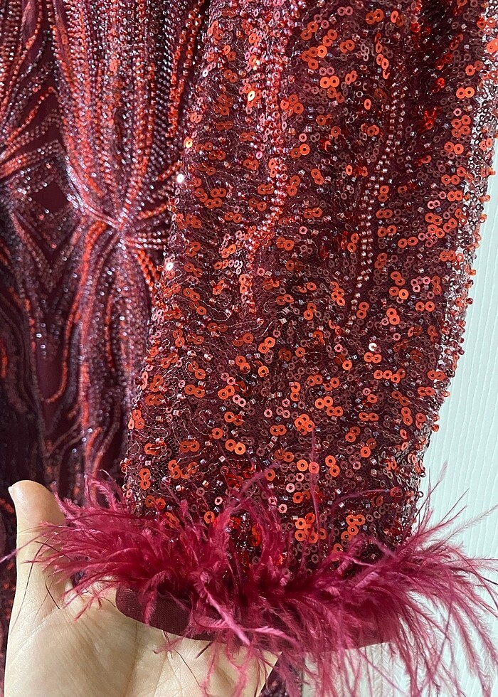 Tesettür boncuk işleme abiye - Görsel 4