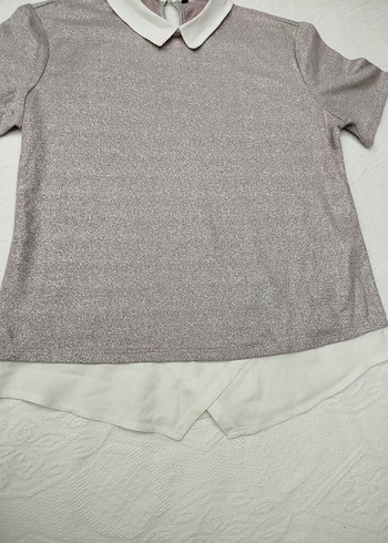 Pudra Pembe Kısa Kollu Polo Yaka Kadın Tişört - Görsel 2