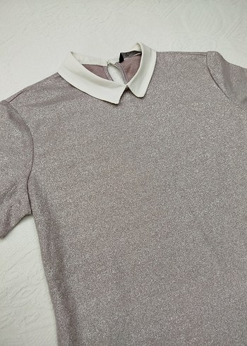 Pudra Pembe Kısa Kollu Polo Yaka Kadın Tişört - Görsel 3