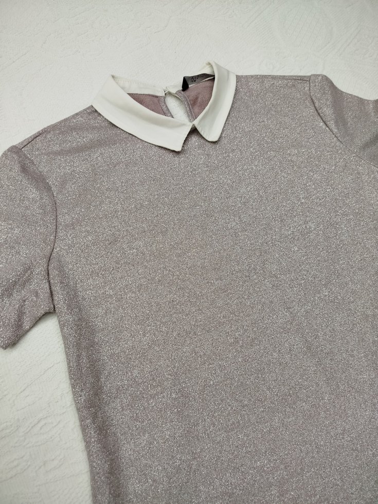 Pudra Pembe Kısa Kollu Polo Yaka Kadın Tişört - Görsel 3