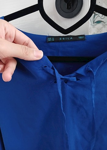 Mavi V Yaka Kadın Bluz - Görsel 5