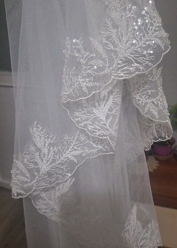 Drapeli Beyaz Bohem Gelin Duvağı - Görsel 5