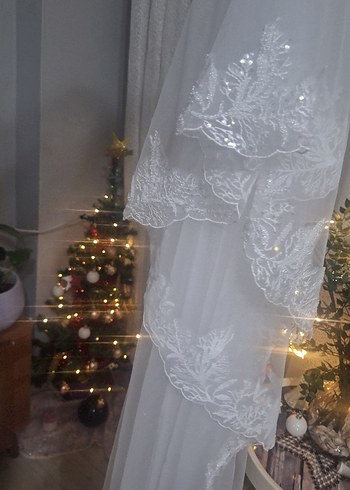 Drapeli Beyaz Bohem Gelin Duvağı - Görsel 7