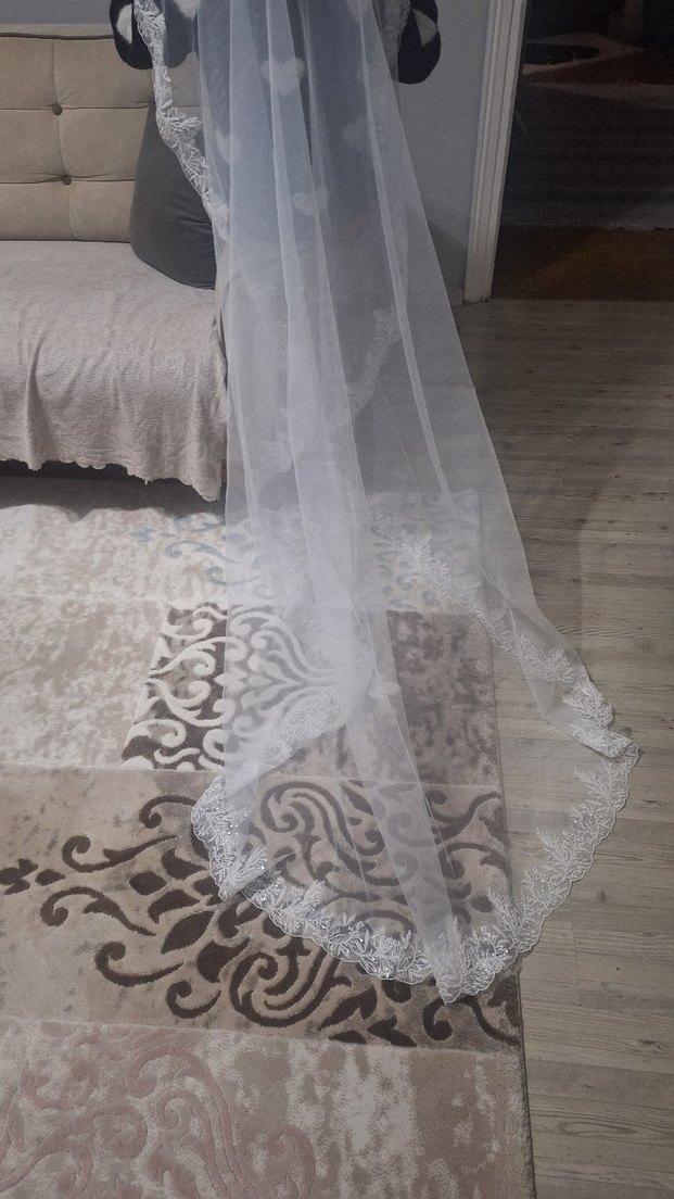 Drapeli Beyaz Bohem Gelin Duvağı - Görsel 4