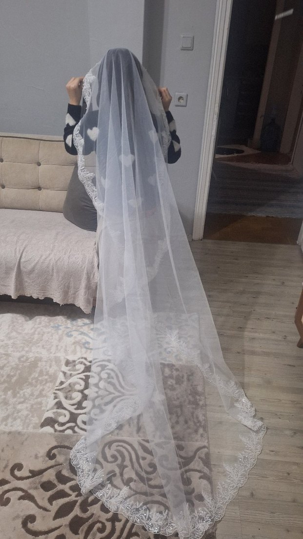 Drapeli Beyaz Bohem Gelin Duvağı - Görsel 2