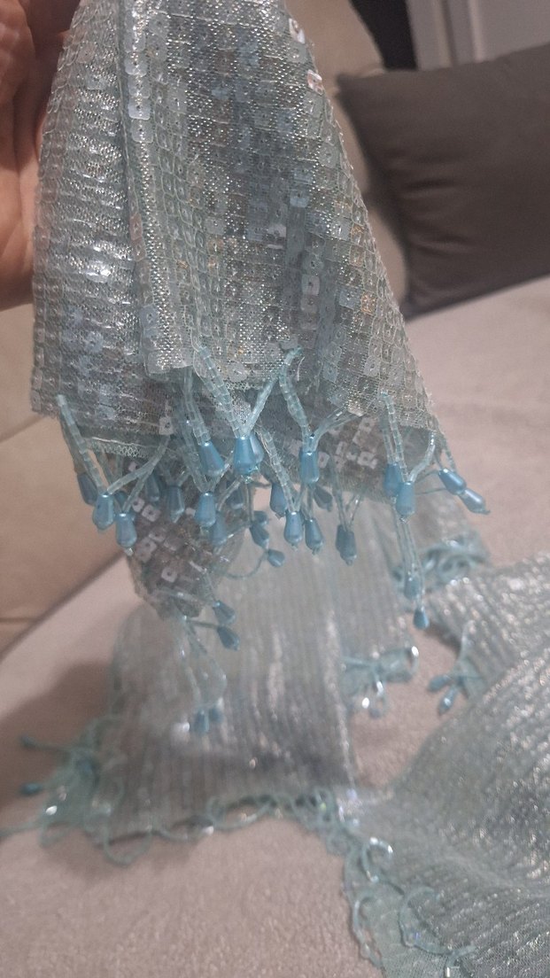 Mavi Payetli Bohem halay mendili - Görsel 3