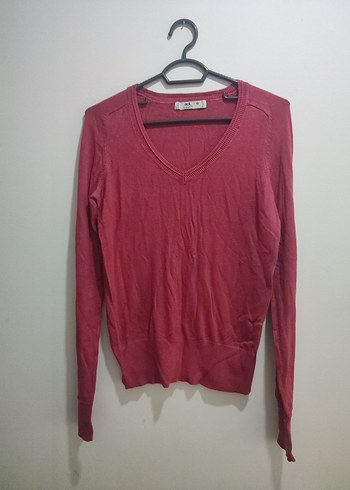 Bordo V Yaka İnce Triko Kadın Kazak - Görsel 2