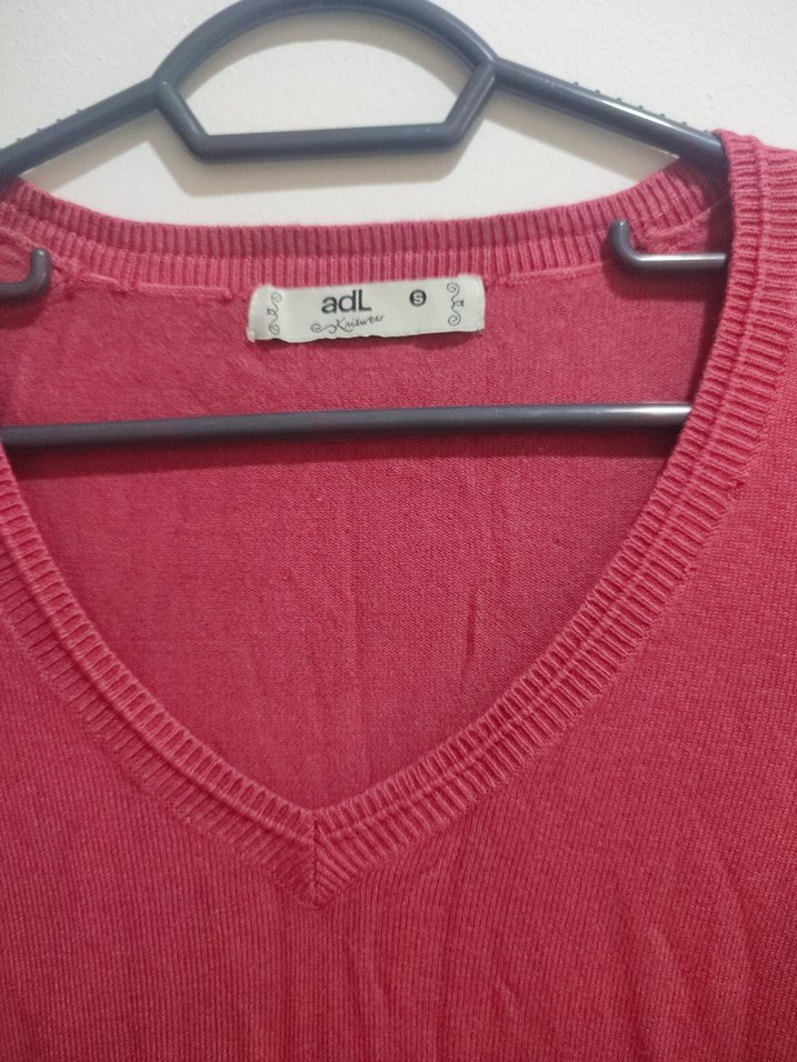 Bordo V Yaka İnce Triko Kadın Kazak - Görsel 3