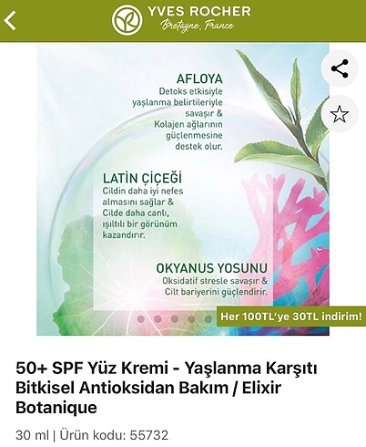  Beden Renk Yves Rocher elıxır botanıque güneş kremi