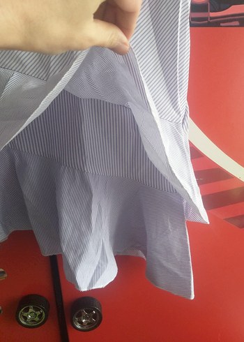 Beyaz Gri Desenli Volanlı Mini Etek - Görsel 7