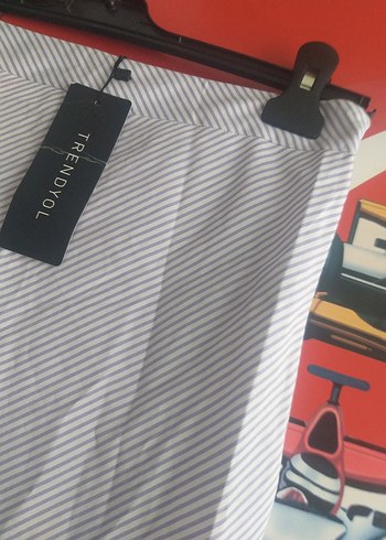 Beyaz Gri Desenli Volanlı Mini Etek - Görsel 6