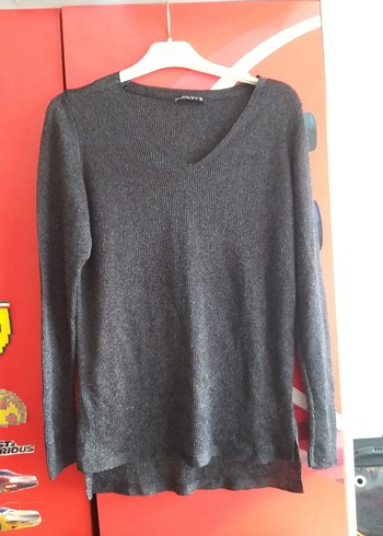 Gri V Yaka Kadın Triko Kazak - Görsel 2