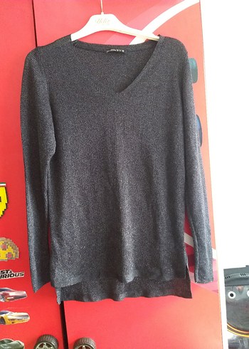 Gri V Yaka Kadın Triko Kazak - Görsel 3