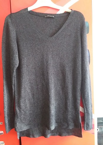 Gri V Yaka Kadın Triko Kazak - Görsel 4