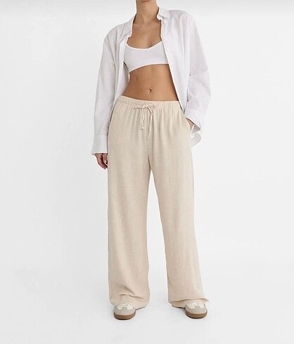 Stradivarius bej krem keten pantolon