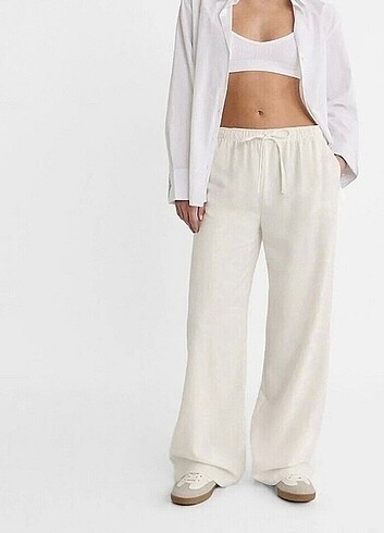 Stradivarius beyaz keten pantolon