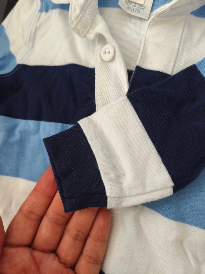 Uzun Kollu Mavi Çizgili Bebek Tulum - Görsel 4