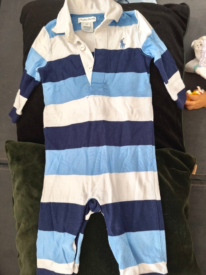 Uzun Kollu Mavi Çizgili Bebek Tulum - Görsel 2