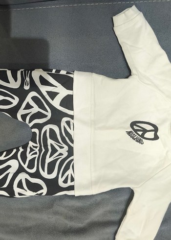 Bebek Erkek siyah beyaz peace Desenli tulum - Görsel 2