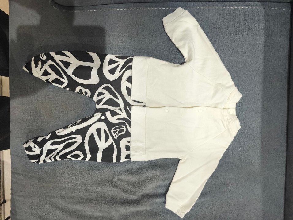 Bebek Erkek siyah beyaz peace Desenli tulum - Görsel 3