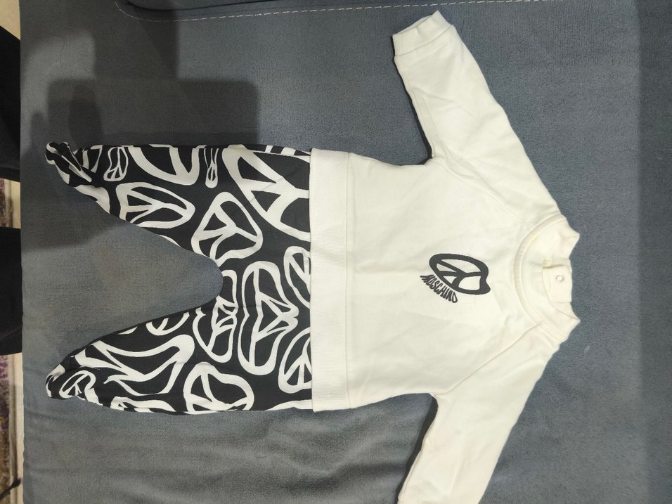 Bebek Erkek siyah beyaz peace Desenli tulum - Görsel 2