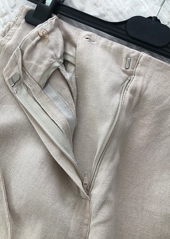 xs Beden camel Renk Beli bağlamalı Bej Bol Kesim Keten Kadın Pantolon