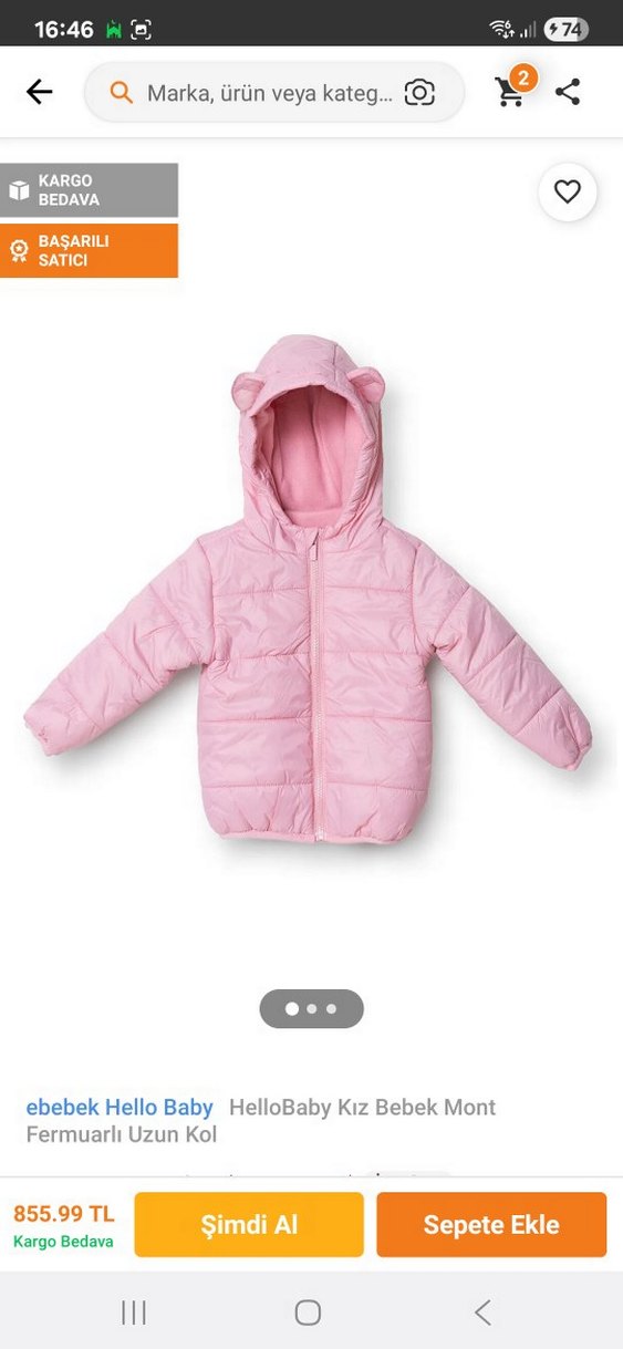 Kız Çocuk Pembe Kapüşonlu Fermuarlı Mont - Görsel 4