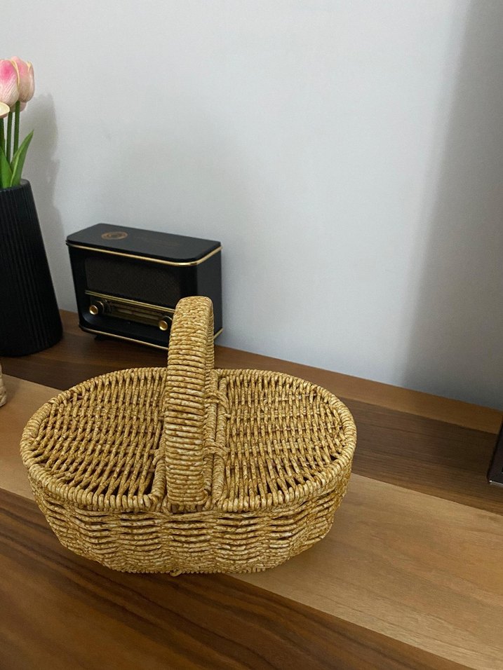 Parlak Kahverengi Hasır Sepet - Görsel 2
