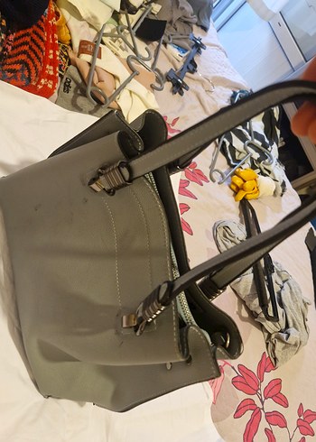 Gri Deri Yılan Desenli Kadın Çanta - Görsel 2