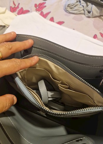 Gri Deri Yılan Desenli Kadın Çanta - Görsel 5