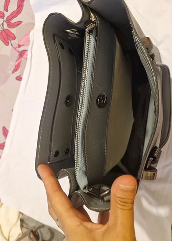 Gri Deri Yılan Desenli Kadın Çanta - Görsel 4