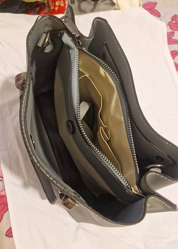 Gri Deri Yılan Desenli Kadın Çanta - Görsel 6