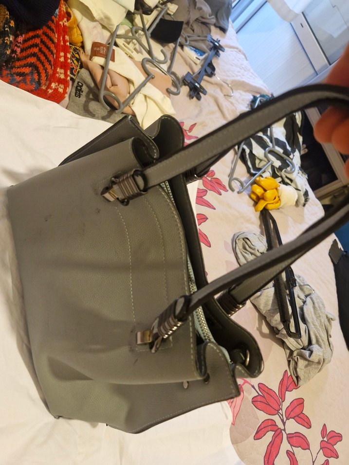 Gri Deri Yılan Desenli Kadın Çanta - Görsel 2