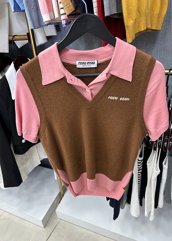 Miu Miu Miu miu Kısa Kollu Gri Fitilli Polo Tişört