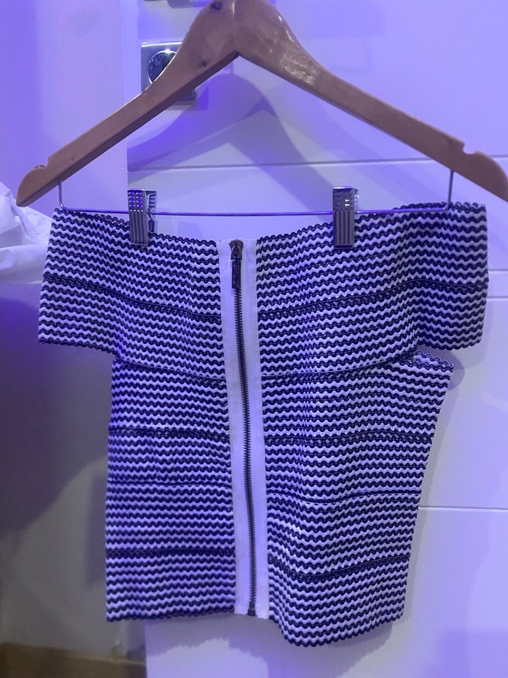 Kadın siyah beyaz  Straplez Mini Crop Top - Görsel 2