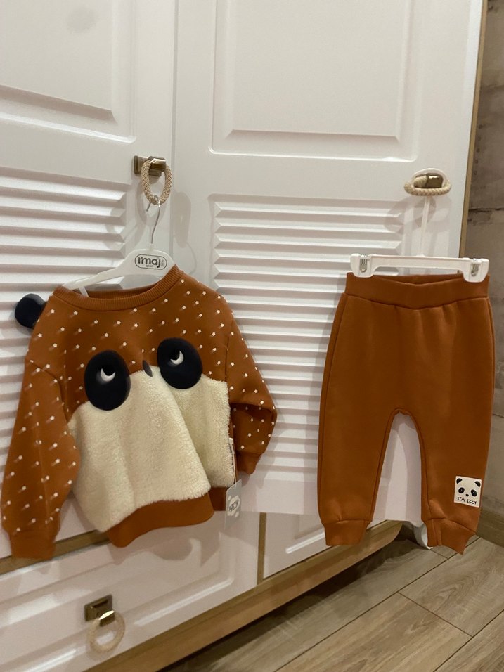 Çocuk Kahverengi Peluş Detaylı Sweatshirt - Görsel 3