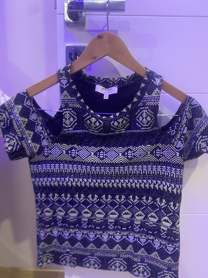 Kısa Kollu taşlı Kadın Bluz - Görsel 2