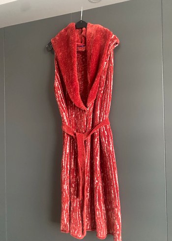 Parlak Kırmızı Uzun Kolsuz Kadın yelek - Görsel 2