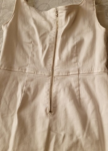 Beyaz Kolsuz Midi Keten Elbise - Görsel 7