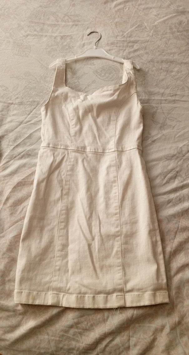 Beyaz Kolsuz Midi Keten Elbise - Görsel 5