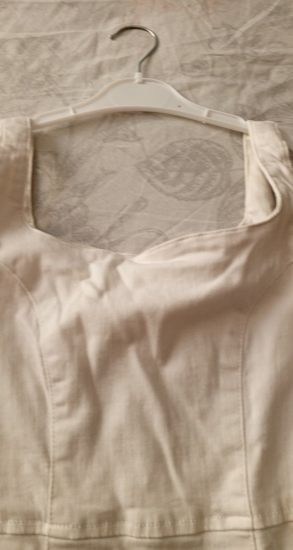 Beyaz Kolsuz Midi Keten Elbise - Görsel 4