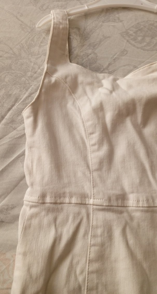 Beyaz Kolsuz Midi Keten Elbise - Görsel 3