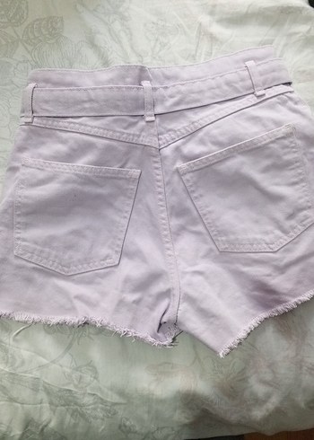 Mor Kemerli Pamuklu Mini Kot Şort - Görsel 7