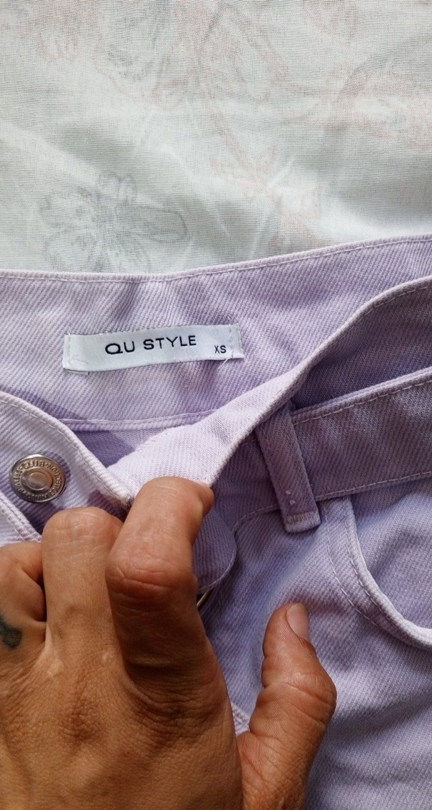 Mor Kemerli Pamuklu Mini Kot Şort - Görsel 4