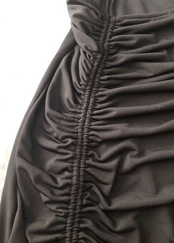 Siyah Drapeli Strappy Midi Elbise - Görsel 6