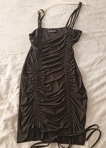 Siyah Drapeli Strappy Midi Elbise - Görsel 4