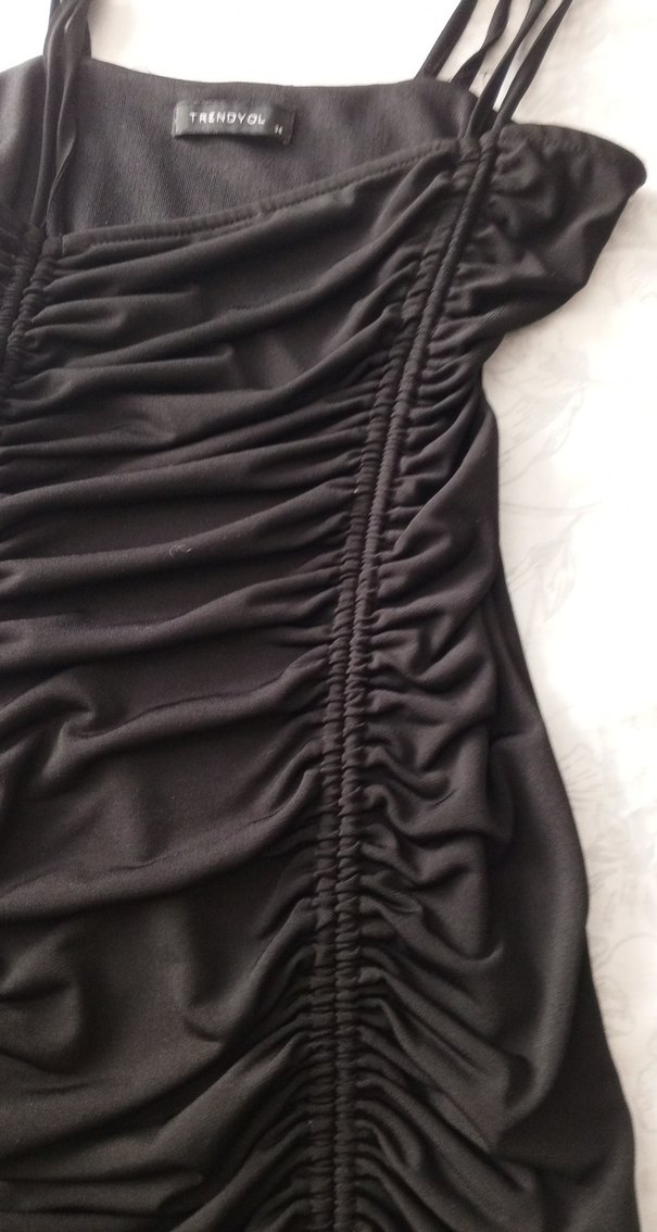 Siyah Drapeli Strappy Midi Elbise - Görsel 5